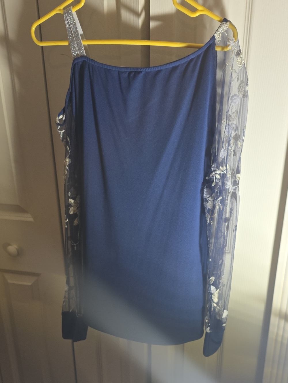 Women's Blue Embroidered Sleeve Skirt